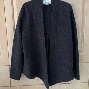 Eileen Fisher Black Patterned Wool/Cotton Flyaway Cardigan Size Medium